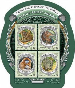 MALDIVES - 2016 - World's Rarest Animals - Perf 4v Sheet - Mint Never Hi...