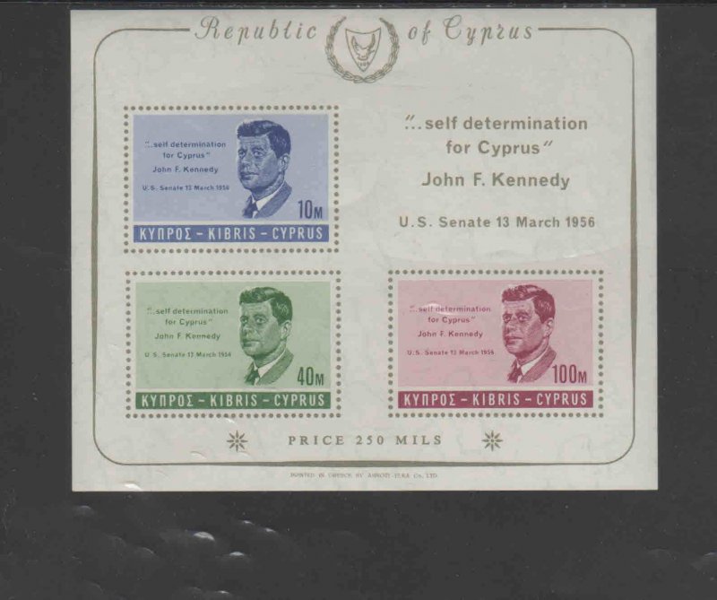 CYPRUS #253a  1965  JFK     MINT VF NH  O.G S/S  a