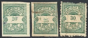 Brazil 1899 Revenue CONSUMPTION Small Group Green issue for Imports 3 diff.-