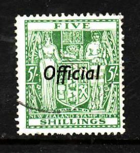 New Zealand-Sc#O75- id5-used 5sh Postal- Fiscal-Officials-1938-