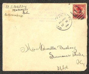 CUBA 228 STAMP MATANZAS POST HOSPITAL SURGEON SPANISH AMERICAN WAR COVER 1900