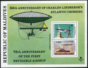 Maldives 701-708,709,MNH.Michel 721-729,Bl.47. Charles Lindbergh.Battleship.1977