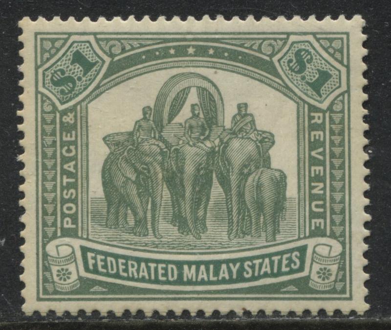 Federated Malay States 1900 $1 green & light green mint o.g.