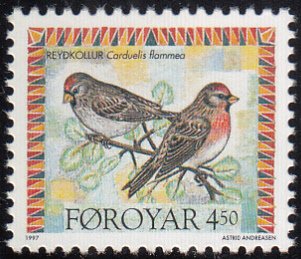 Faroe Islands 1997 MNH Sc #314 4.50k Carduelis flammea Birds