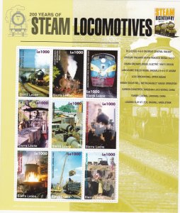 Sierra Leone MNH S/S 2780 Steam Locomotives 2004 9 Stamps