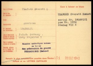 USA 1943 Germany POW Camp Stalag VII Red Cross Cover Catholic Switzerland 89681