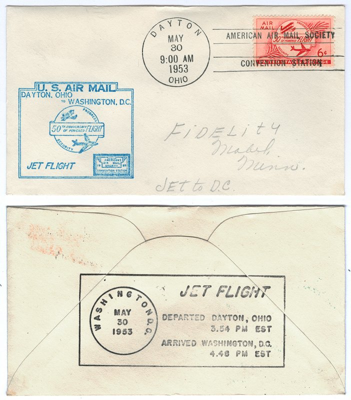 Scott C47 1953 6c Airmail Jet Flight Cover Dayton to Washington DC