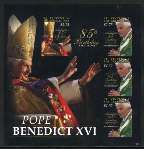 SPECIAL ST. VINCENT POPE BENEDICT XVI  85th BIRTHDAY IMPERF SHEET & S/S  MINT NH