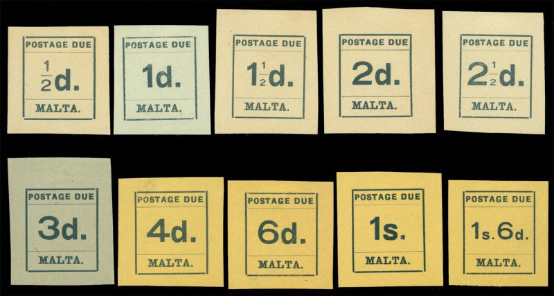 MALTA 1925 Postage Dues set  ½p - 1sh6p  Scott # J1-J10  mint MH VF