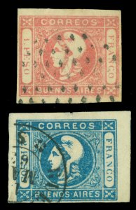 ARGENTINA 1862 Buenos Aires - LIBERTY HEAD set Sc# 12-13 used (2p LACROIX wmk.)