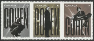 Canada 3196-3198 3198a Leonard Cohen P strip 3 (from booklet) MNH 2019