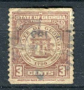 USA; Early 1900s Georgia State Local Tax issue fine used 3c. value