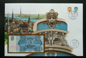 Latvia Town City 1992 FDC Tower Building Transport FDC (banknote cover) *Rare