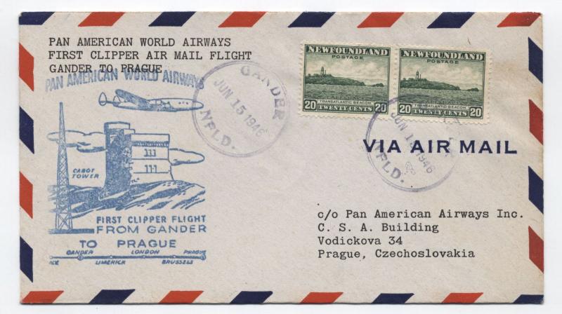 1946 Newfoundland first flight Pan Am to Prague Czech [y2995]