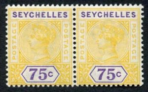 Seychelles SG33 75c Yellow and Violet U/M PAIR Cat 110+++ pounds 