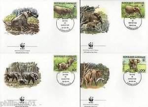 Gabon 1988 African Elephant Sc 634-37 Wildlife Animal Fauna Mammals WWF FDCs #89