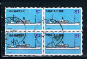 Singapore #345 Used Block of 4 Ships (S0289)