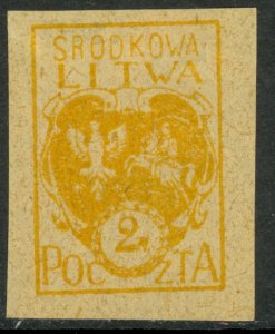 CENTRAL LITHUANIA 1920-21 2m Imperf Coat of Arms TRIAL PRINTING Sc 6 MLH