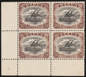 PAPUA 1907 Lakatoi large Papua 2/6, perf 11, block.