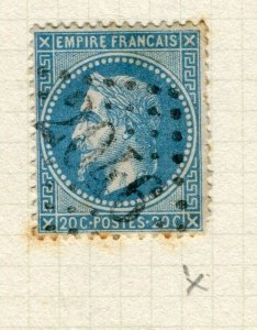 FRANCE; 1863 early classic Napoleon issue used 20c. + MINOR PLATE FLAW