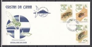 Tristan da Cunha, Scott cat. 521-523. Local Insects on a First day cover.