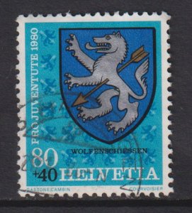 Switzerland  #B478  used 1980  Pro Juventute Arms 80c