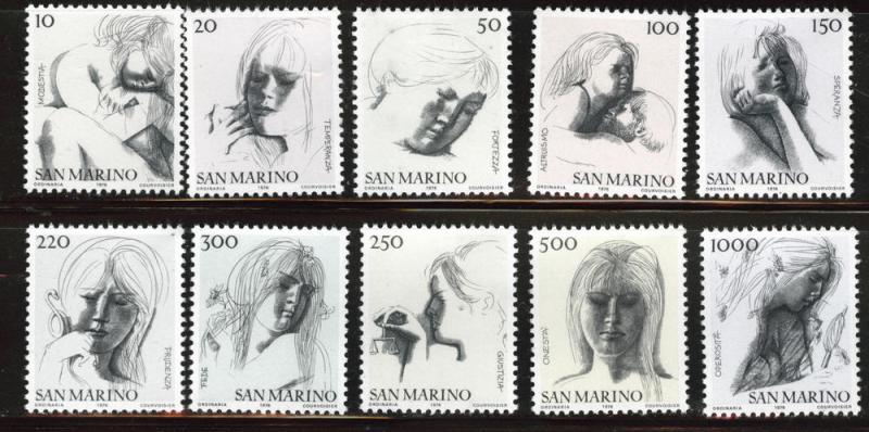 San Marino Scott 875-884 MNH** 1976 Virtues set