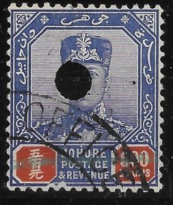 MALAYA JOHORE SG128 1926 $500 BLUE & RED PUNCHED HOLE & FISCALLY USED