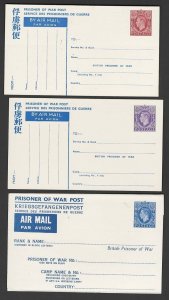 GB 1941 British POW 2½d lettersheet flap at top, 1½d & 3d Far Est postal cards