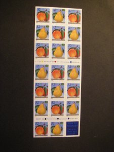 Scott 2494a, 29c Peach & Pear, Pane of 20, #V11122, Type C, NO BE, MNH Booklet