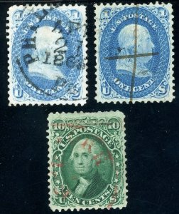USAstamps Used VF US 1861 Franklin, Washington Scott 63, 63b, 68