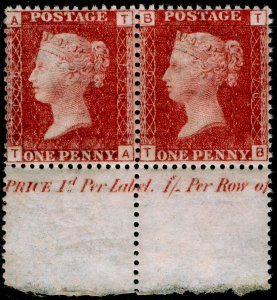 SG43, 1d rose-red plate 176, NH MINT. MARGINAL INSCRIPTIONAL PAIR. TA TB 