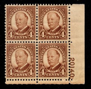 10715 OAS-CNY SCOTT 685 – 1930 4c Taft, brown PLATE BLOCK MH $22