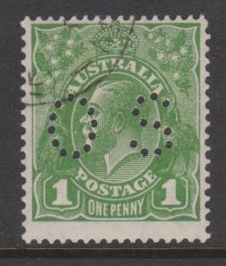 Australia 1926 KGV 1d Green  Scott#67 OS Perfin Used