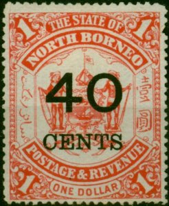 North Borneo 1895 40c on $1 Scarlet SG91 Good MM