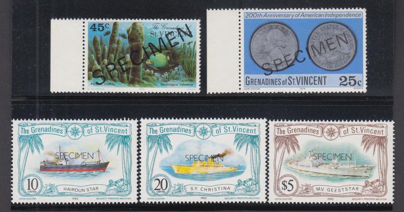 St. Vincent Grenadines Sc 79//237 MNH. 1976-82 issues with SPECIMEN ovpts