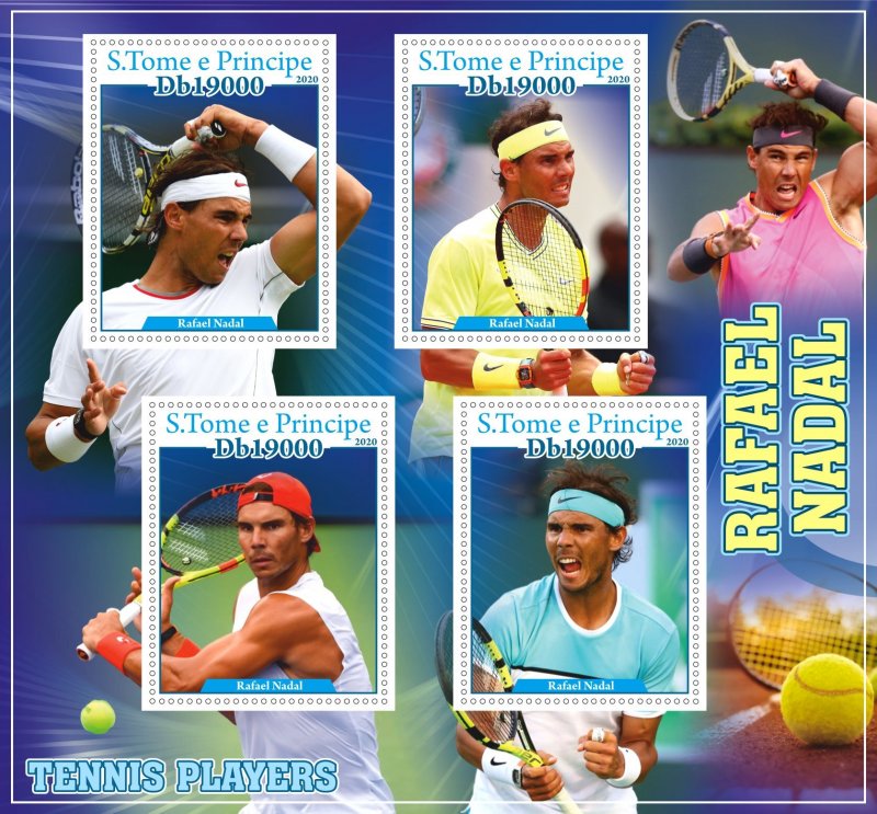 Stamps. Sports. Tennis Rafael Nadal 2020 year 1+1 sheets perforated