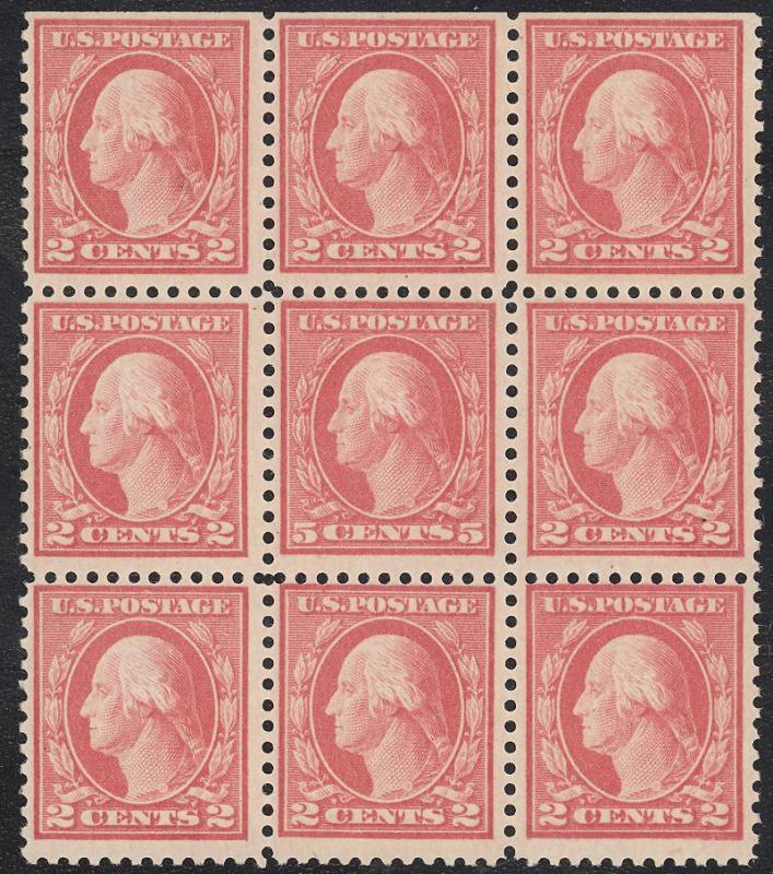 #505, Mint Block/9 w/ 5c error, F/VF-OG-top VLH/Error NH