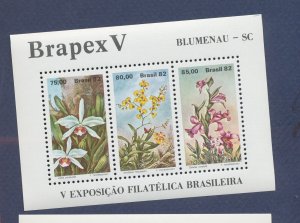 BRAZIL - Scott 1792 - MNH S/S - BRAPEX V , Philatelic Exhibition, Flowers - 1982