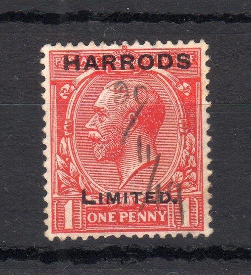 GEORGE V 1d ROYAL CYPHER WITH 'HARRODS LIMITED' PROTECTIVE OVERPRINT 