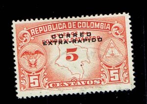 COLOMBIA SCOTT#C235 1953 5c COAT OF ARMS,MAP,EMBLEM - USED