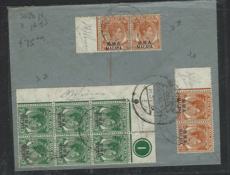  MALAYA BMA (PP1008B) 1946 2C X2 PRS+3C CONTROL BL 6 REG A/M TO INDIA