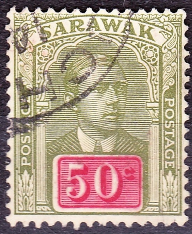 SARAWAK 1918 50 Cents Olive-Green & Carmine SG60 FU