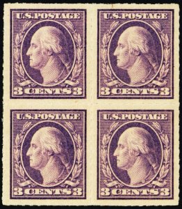 483 Var, Mint VLH 3¢ Wilson Private Perf Block of Four - Stuart Katz