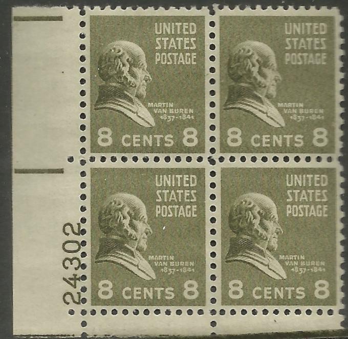 UNITED STATES 813 MNH, PLATE BLOCK, MARTIN VAN BUREN