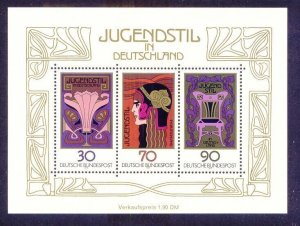 Germany 1243 MNH 1977 German Art Nouveau Souvenir Sheet of 3 Very Fine