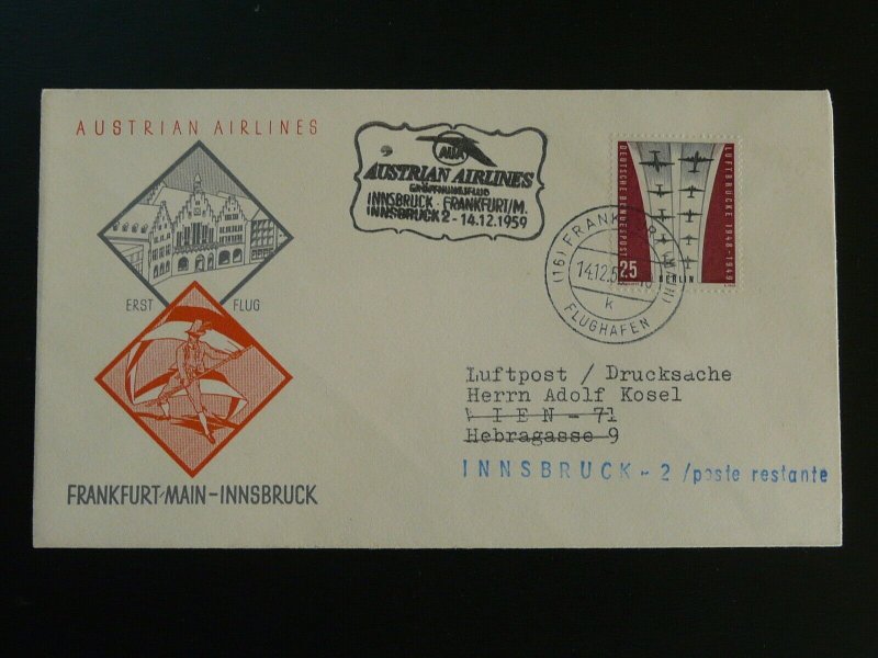 first flight cover Austrian Airlines 1959 Frankfurt to Innsbruck 92491