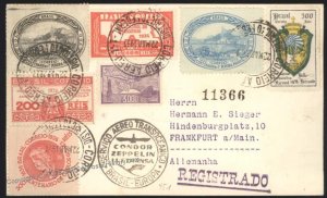 Brazil 1937 Hindenburg Zeppelin Mi60A Flown Registered Cover Beuerle Esta 112512