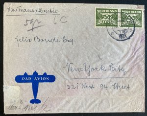 1941 Hilversum Netherlands Trans Atlantic Airmail Cover To New York Usa