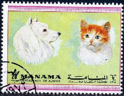 Dog, Cat, Manama stamp used